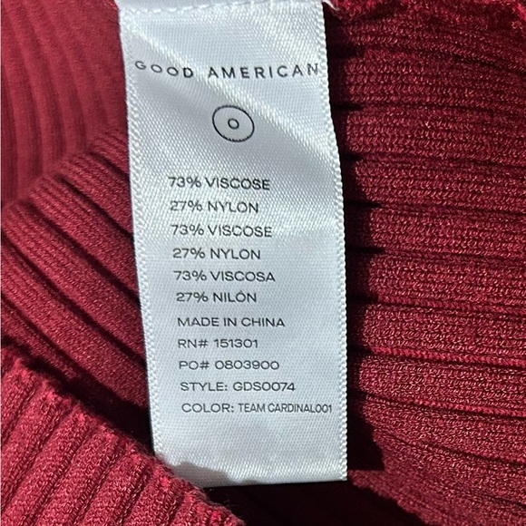 GOOD AMERICAN Sz L/XL 3/4 Dress Angled Rib Mock Halter Midi Burgundy New - Picture 9 of 10